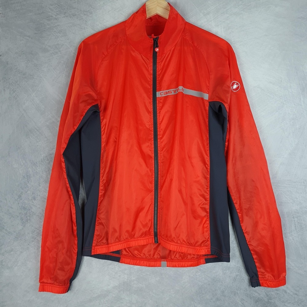 Castelli Cycling Wind Jacket Mens XL Red Gray Reflective Squadra Stretch Jacket